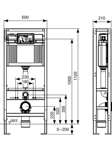 TECEconstruct unitazo modulis su keturiomis tvirtinimo kojomis ir Uni vandens bakeliu