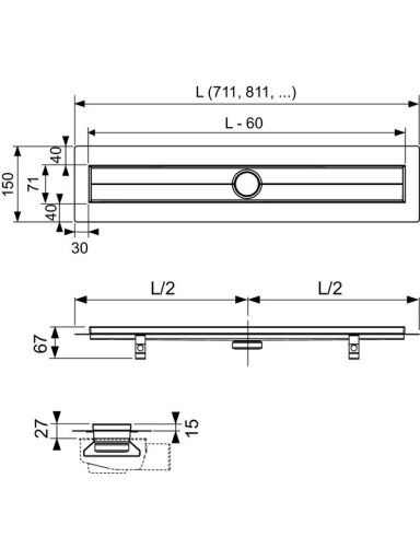 TECEdrainline dušo latakas, tiesus, L =900mm