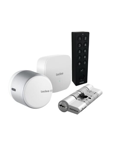 TEDEE GO išmanios spynos komplektas (su PIN kodų klaviatūra) Bluetooth Wi-Fi su nuotoliniu valdymu (sidabrinis)