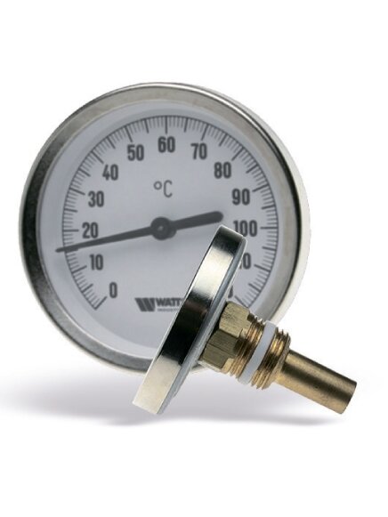 Termometras apvalus bimetalinis Watts, montuojamas į gilzę 120°C T63/50 Termometras apvalus bimetalinis Watts, montuojamas į gilzę 120°C T63/50