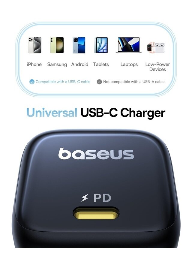 Telefono įkroviklis Baseus PicoGo GaN, USB Type-C, juoda 45W 2 Telefono įkroviklis Baseus PicoGo GaN, USB Type-C, juoda 45W 2