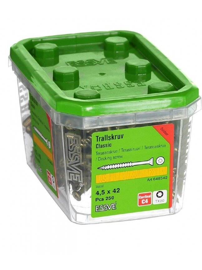 Terasų medsraigčiai Essve, 4,5 x 42 mm, TX20, 250 vnt. Terasų medsraigčiai Essve, 4,5 x 42 mm, TX20, 250 vnt.