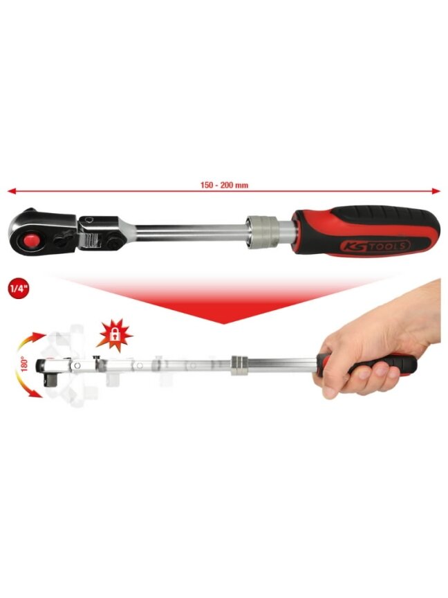 Terkšlė teleskopinė, 1/4" SlimPOWER, su šarnyru, 72 dantų, KS Tools 1