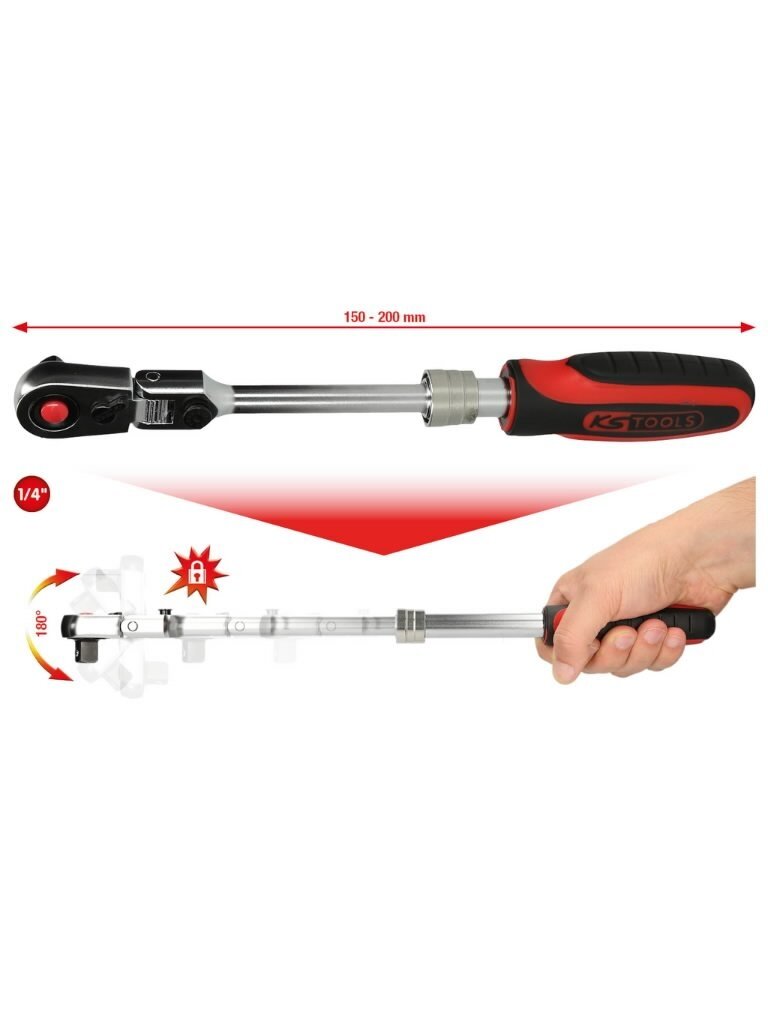 Terkšlė teleskopinė, 1/4" SlimPOWER, su šarnyru, 72 dantų, KS Tools Terkšlė teleskopinė, 1/4" SlimPOWER, su šarnyru, 72 dantų, KS Tools