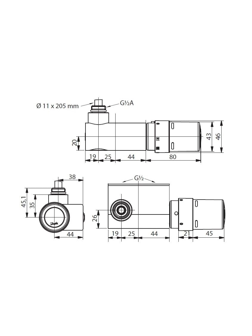Termostatinis elementas Danfoss VHX, RTX Mono kampinis, baltas 3
