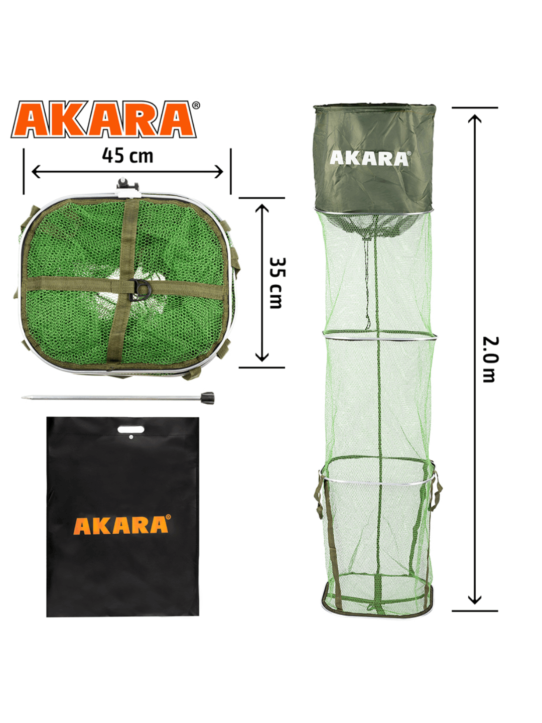 Tinklas Žuvies Laikimui AKARA 3S ST, Dydis 35x45x200, 3 sekcijos 2 Tinklas Žuvies Laikimui AKARA 3S ST, Dydis 35x45x200, 3 sekcijos 2