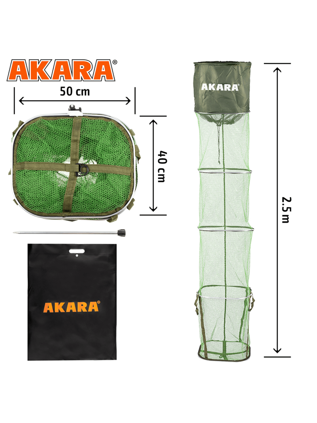 Tinklas Žuvies Laikimui AKARA 4S SR, Dydis 40x50x250, 4 Sekcijos 2 Tinklas Žuvies Laikimui AKARA 4S SR, Dydis 40x50x250, 4 Sekcijos 2