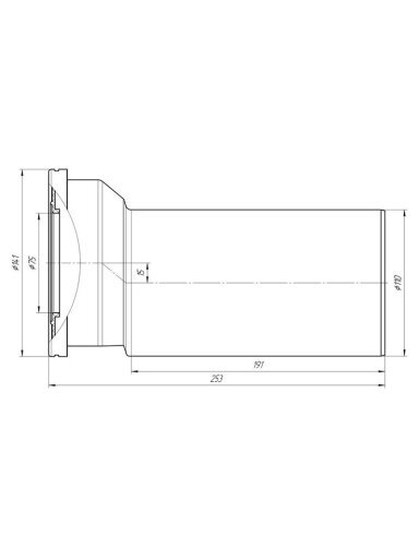 Tiesi unitazo jungtis , 110 mm, su 15 mm nuokrypiu