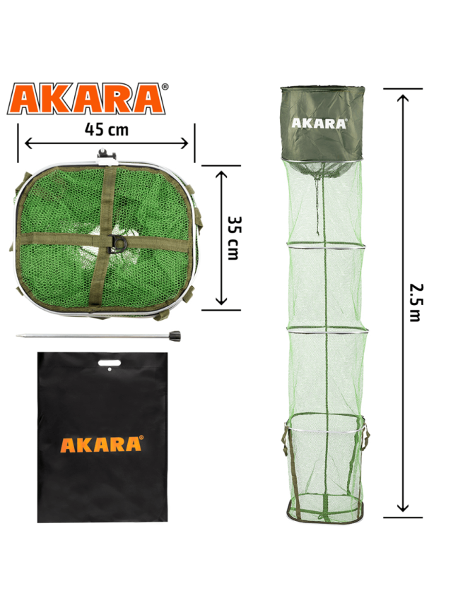 Tinklas Žuvies Laikimui AKARA 4S SR, Dydis 35x45x250, 4 sekcijos 2 Tinklas Žuvies Laikimui AKARA 4S SR, Dydis 35x45x250, 4 sekcijos 2