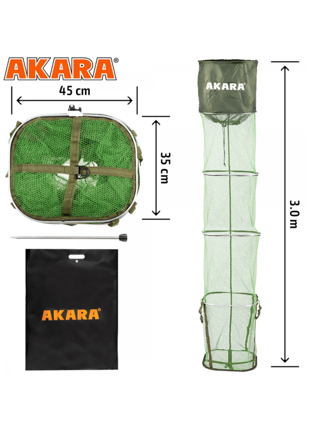 Tinklas Žuvies Laikimui AKARA 4S SR, Dydis 35x45x300, 4 Sekcijos 2 Tinklas Žuvies Laikimui AKARA 4S SR, Dydis 35x45x300, 4 Sekcijos 2