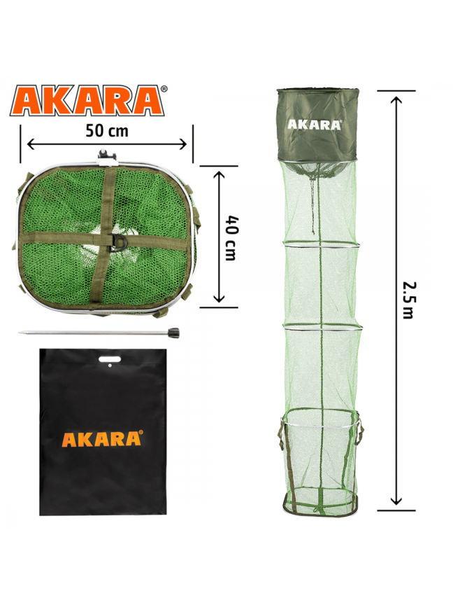 Tinklas Žuvies Laikimui AKARA 4S SR, Dydis 40x50x250, 4 Sekcijos 2 Tinklas Žuvies Laikimui AKARA 4S SR, Dydis 40x50x250, 4 Sekcijos 2