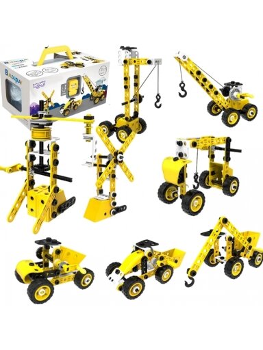 Transporto priemonės 8 viename konstruktoriaus rinkinys WOOPIE STEAM kaladėlės