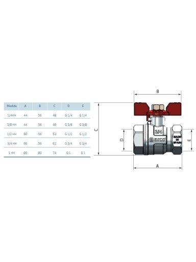 TURIA 3000 ventilis 1" v/v trumpa rankena (0121008)