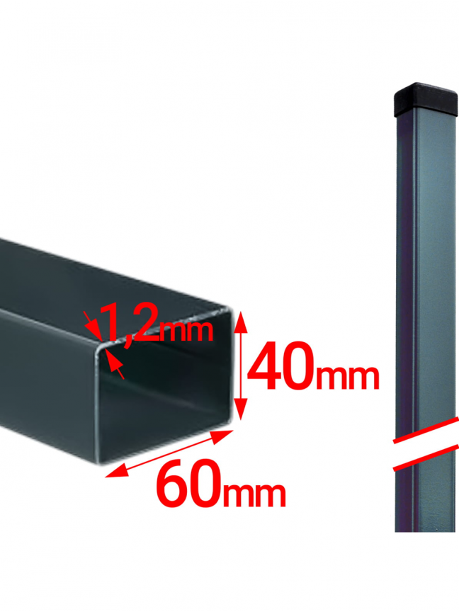 Tvoros stulpas 60x40x2300 mm, antracitas (1,2mm) 1 Tvoros stulpas 60x40x2300 mm, antracitas (1,2mm) 1