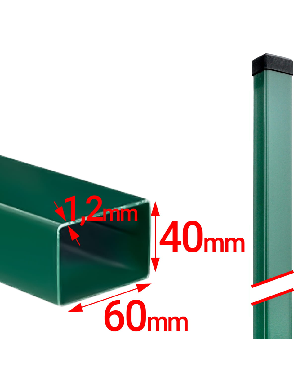 Tvoros stulpas 60x40x2500 mm, žalias (1,2mm) 1 Tvoros stulpas 60x40x2500 mm, žalias (1,2mm) 1