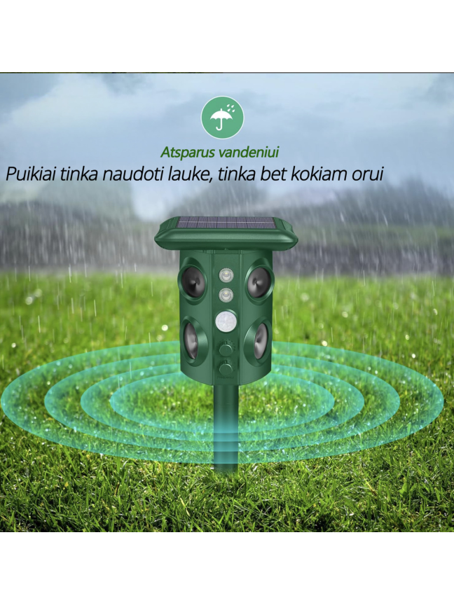 Ultragarsinė, vibracinė kenkėjų baidyklė su saulės baterija ULTRA 3