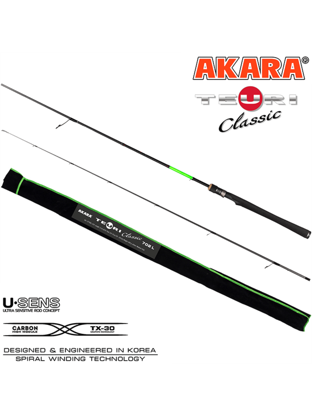 Universalus Spiningas AKARA Teuri LS TX-30, 2 dalių, Ilgis 2.10 m, Testas 3,5-12g. 2 Universalus Spiningas AKARA Teuri LS TX-30, 2 dalių, Ilgis 2.10 m, Testas 3,5-12g. 2