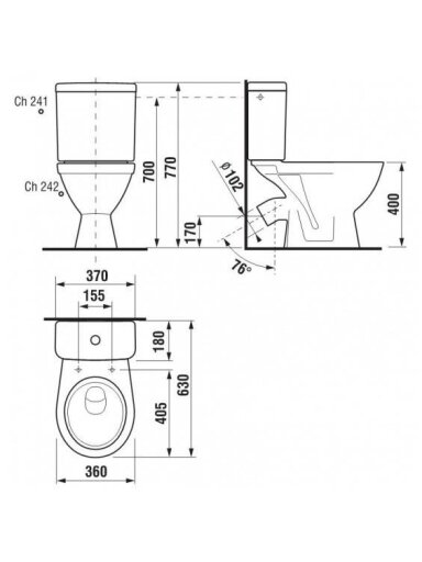Unitazas JIKA LYRA PLUS H8263840002421, 360×630 mm