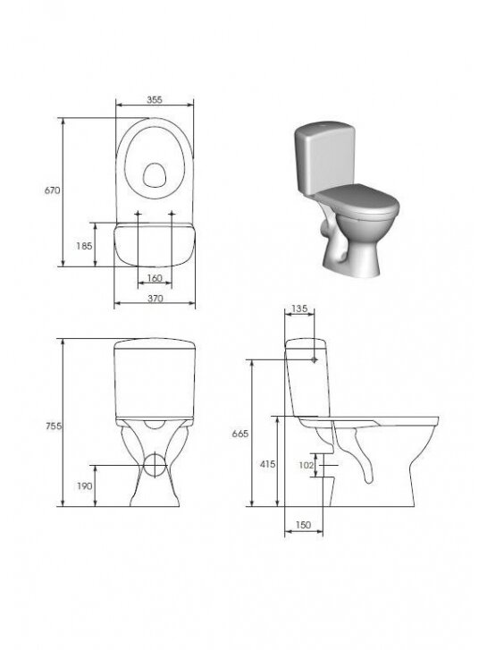 Unitazas su dangčiu CERSANIT MERIDA K03-014, 355×670 mm 2 Unitazas su dangčiu CERSANIT MERIDA K03-014, 355×670 mm 2