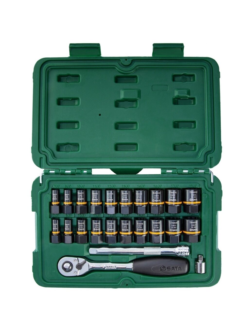 ⬡ Varžtų ištraukimo galvučių rinkinys 1/4" ir 3/8" 23 vnt. (S09138, SATA)