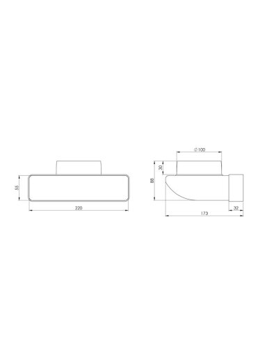 Ventiliacijos alkūnė EUROPLAST KLD25 220 x 55mm D100 90°
