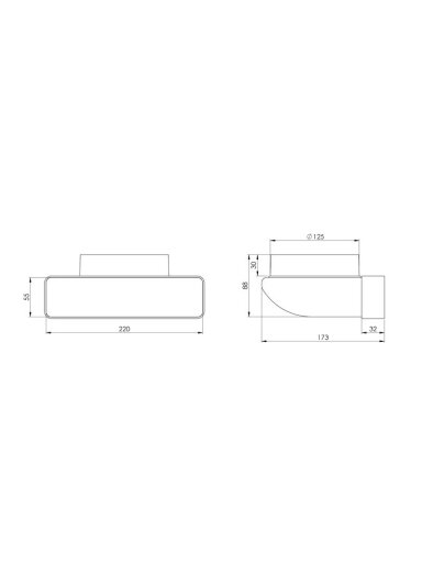 Ventiliacijos alkūnė EUROPLAST KLD25 220 x 55mm D125 90°