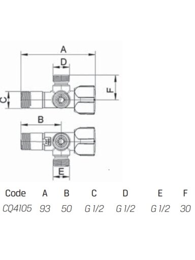 Ventilis Vitaq dvipusis išorinis srėgis 1/2" x 1/2" x 1/2" Ventilis Vitaq dvipusis išorinis srėgis 1/2" x 1/2" x 1/2"