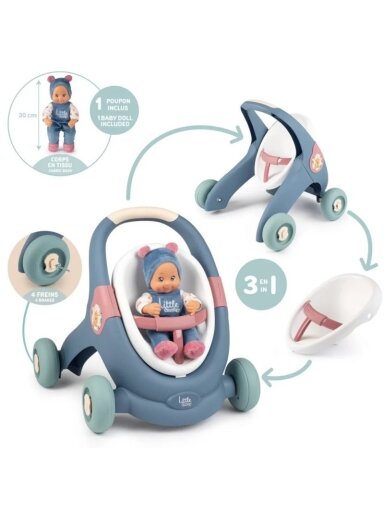 Vežimėlis SMOBY Little Walker 3in1 Kūdikių Vežimėlis + Lėlė