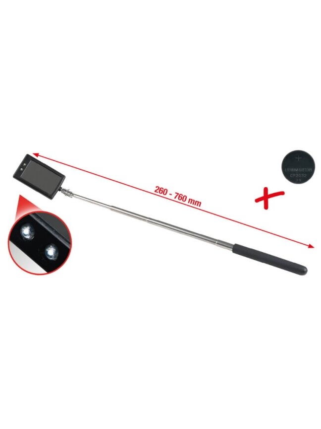 Veidrodėlis apžiūrai teleskopinis su apšvietimu 260-760mm,, KS Tools 2 Veidrodėlis apžiūrai teleskopinis su apšvietimu 260-760mm,, KS Tools 2