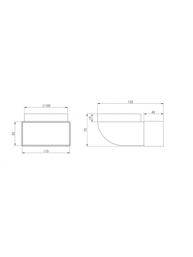 Ventiliacijos alkūnė EUROPLAST KLD 110 x 55mm D100 90° 1 Ventiliacijos alkūnė EUROPLAST KLD 110 x 55mm D100 90° 1