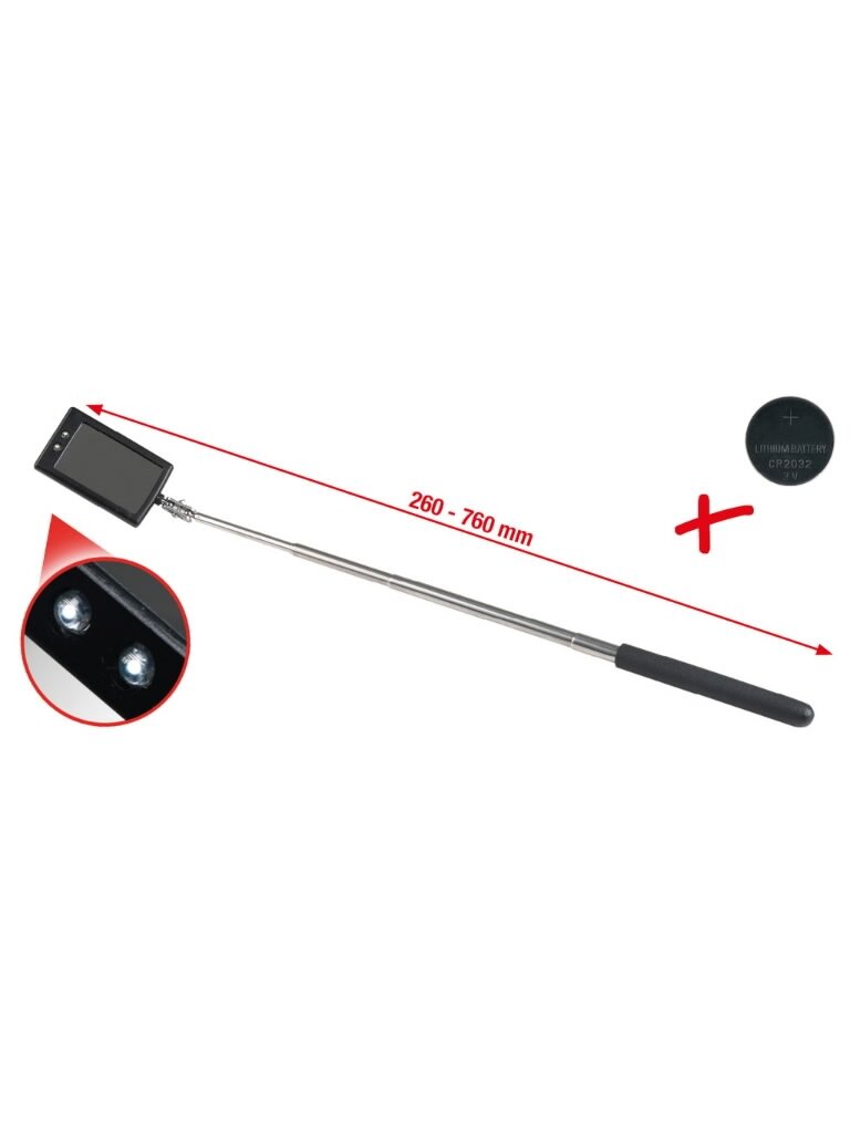 Veidrodėlis apžiūrai teleskopinis su apšvietimu  260-760mm,, KS Tools 2