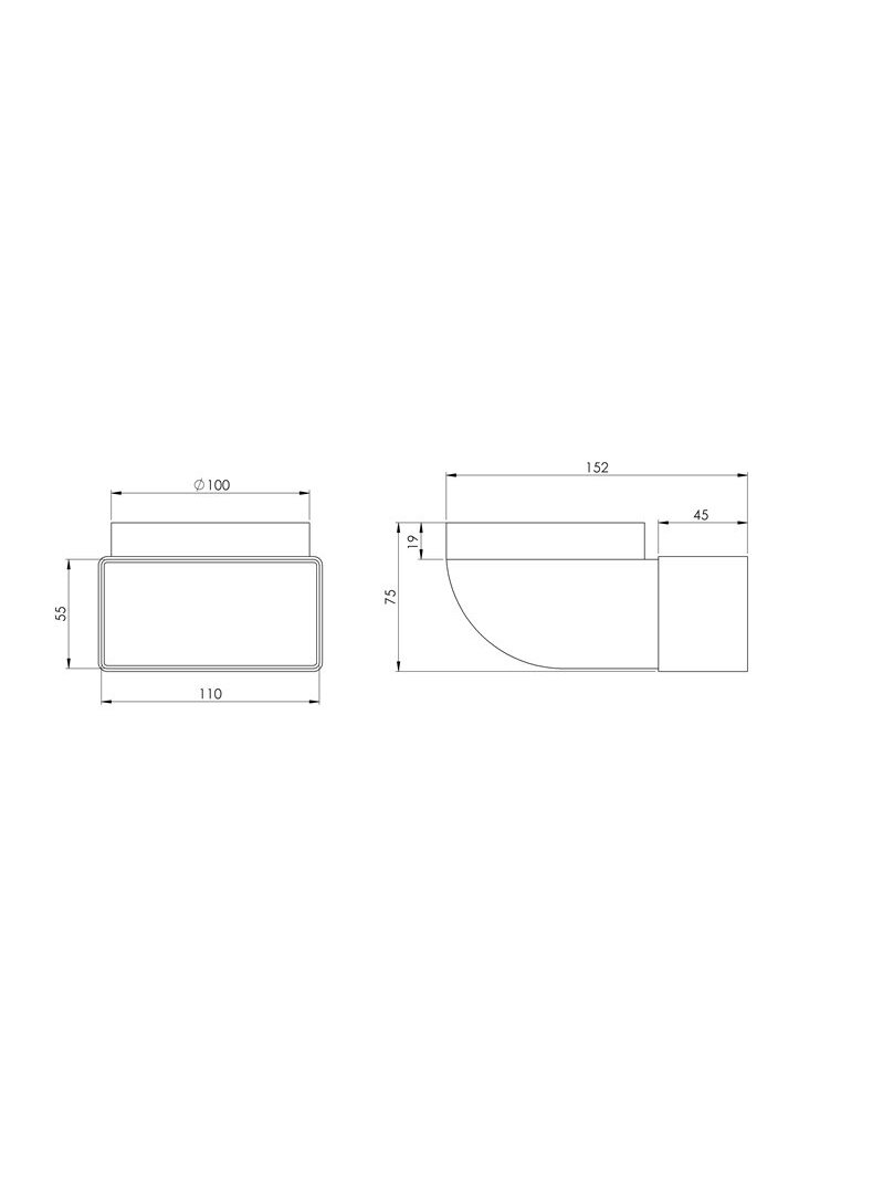 Ventiliacijos alkūnė EUROPLAST KLD 110 x 55mm D100 90° 1 Ventiliacijos alkūnė EUROPLAST KLD 110 x 55mm D100 90° 1