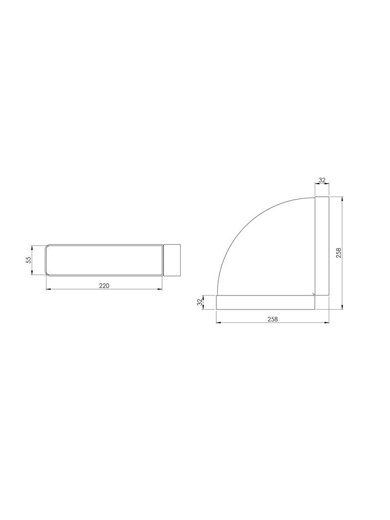Ventiliacijos alkūnė EUROPLAST KLH25-90, 220 x 55 mm, 90° 1 Ventiliacijos alkūnė EUROPLAST KLH25-90, 220 x 55 mm, 90° 1