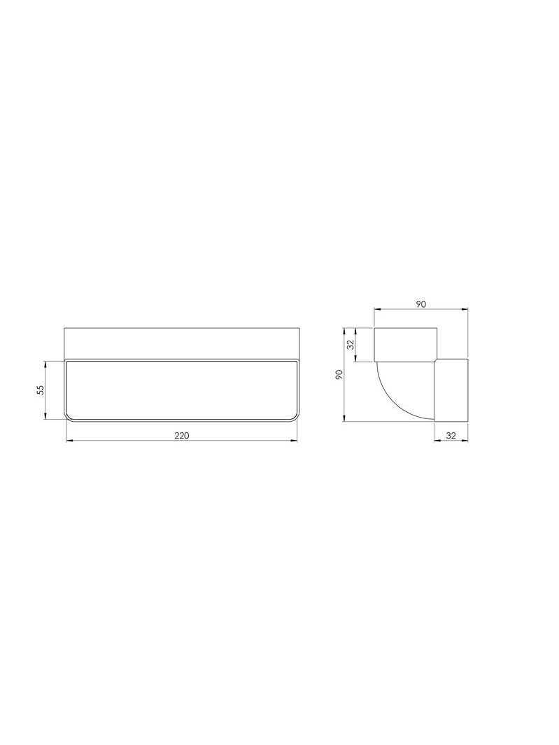 Ventiliacijos alkūnė EUROPLAST KLV25-90, 220 x 55 mm, 90° 1 Ventiliacijos alkūnė EUROPLAST KLV25-90, 220 x 55 mm, 90° 1