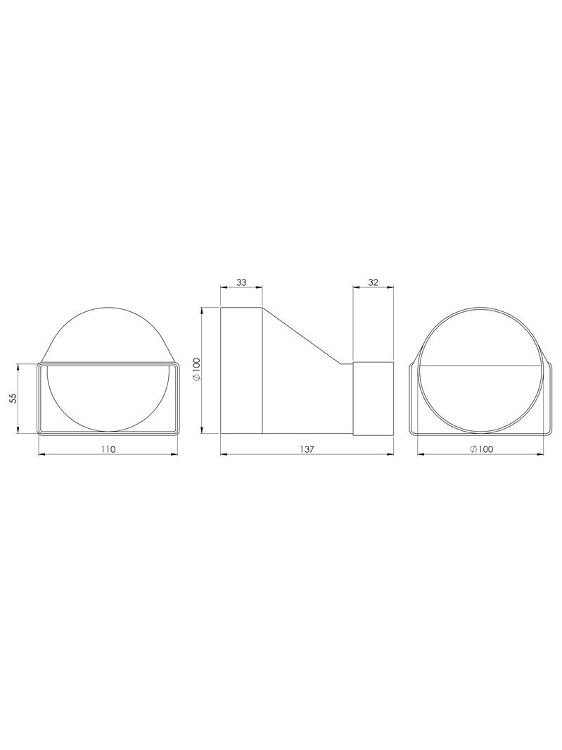 Ventiliacijos tarpmovė EUROPLAST KSD2, 110 x 55 mm, D100 1