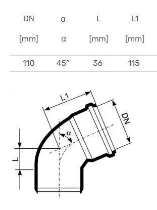 Vidaus kanalizacijos alkūnė Ultra dB, Ø 110 mm, 45° 2