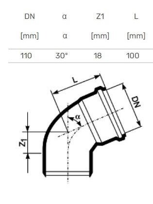 Vidaus kanalizacijos alkūnė HTplus, Ø 110 mm, 30° 1 Vidaus kanalizacijos alkūnė HTplus, Ø 110 mm, 30° 1