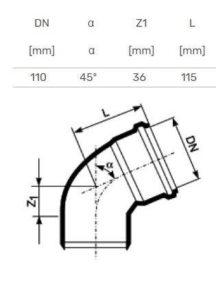 Vidaus kanalizacijos alkūnė HTplus, Ø 110 mm, 45° 1 Vidaus kanalizacijos alkūnė HTplus, Ø 110 mm, 45° 1