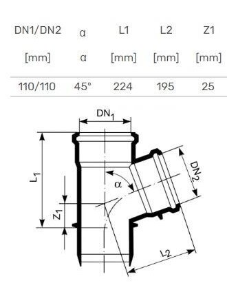 Vidaus kanalizacijos trišakis HTplus, Ø 110 / 110 mm, 45° 1 Vidaus kanalizacijos trišakis HTplus, Ø 110 / 110 mm, 45° 1