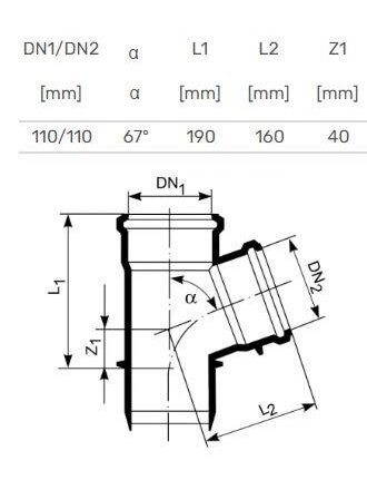 Vidaus kanalizacijos trišakis HTplus, Ø 110 / 110 mm, 67° 1 Vidaus kanalizacijos trišakis HTplus, Ø 110 / 110 mm, 67° 1