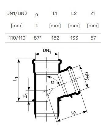 Vidaus kanalizacijos trišakis HTplus, Ø 110 / 110 mm, 87° 1 Vidaus kanalizacijos trišakis HTplus, Ø 110 / 110 mm, 87° 1