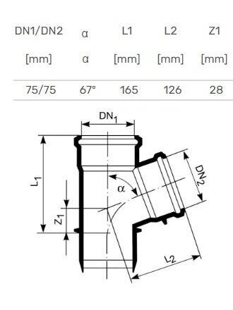 Vidaus kanalizacijos trišakis HTplus, Ø 75 / 75 mm, 67° 1 Vidaus kanalizacijos trišakis HTplus, Ø 75 / 75 mm, 67° 1