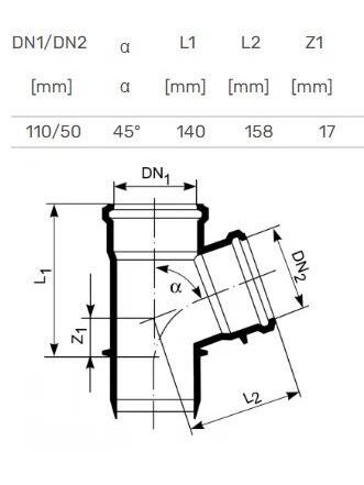 Vidaus kanalizacijos trišakis HTplus, Ø 50/ 110 mm, 45° 1 Vidaus kanalizacijos trišakis HTplus, Ø 50/ 110 mm, 45° 1