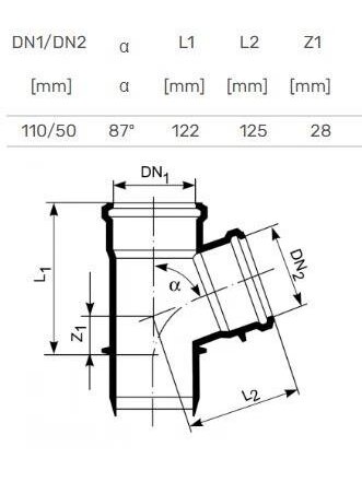 Vidaus kanalizacijos trišakis HTplus, Ø 50 / 110 mm, 87° 1 Vidaus kanalizacijos trišakis HTplus, Ø 50 / 110 mm, 87° 1
