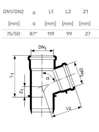 Vidaus kanalizacijos trišakis HTplus, Ø 50 / 75 mm, 87° 1 Vidaus kanalizacijos trišakis HTplus, Ø 50 / 75 mm, 87° 1