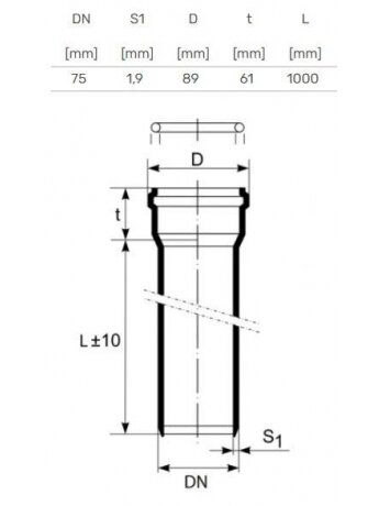 Vidaus kanalizacijos vamzdis HTplus, Ø 75 mm, 1 m 1 Vidaus kanalizacijos vamzdis HTplus, Ø 75 mm, 1 m 1