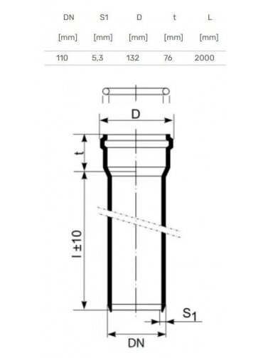 Vidaus kanalizacijos vamzdis Magnaplast, Skolan Ø110 mm, 2 m 1 Vidaus kanalizacijos vamzdis Magnaplast, Skolan Ø110 mm, 2 m 1