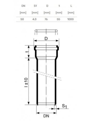 Vidaus kanalizacijos vamzdis Magnaplast, Skolan, Ø58 mm, 1 m 1 Vidaus kanalizacijos vamzdis Magnaplast, Skolan, Ø58 mm, 1 m 1