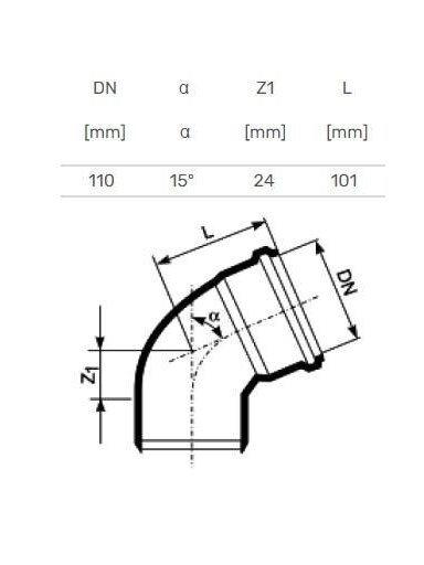 Vidaus kanalizacijos alkūnė HTplus, Ø 110 mm, 15°