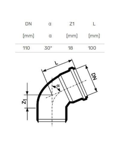Vidaus kanalizacijos alkūnė HTplus, Ø 110 mm, 30°